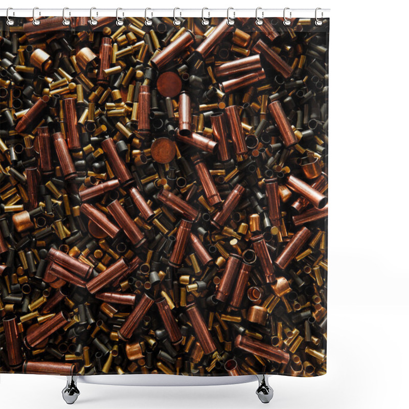 Personality  Different Size Bullet Shells On The Black Ground. War Concept. Shower Curtains