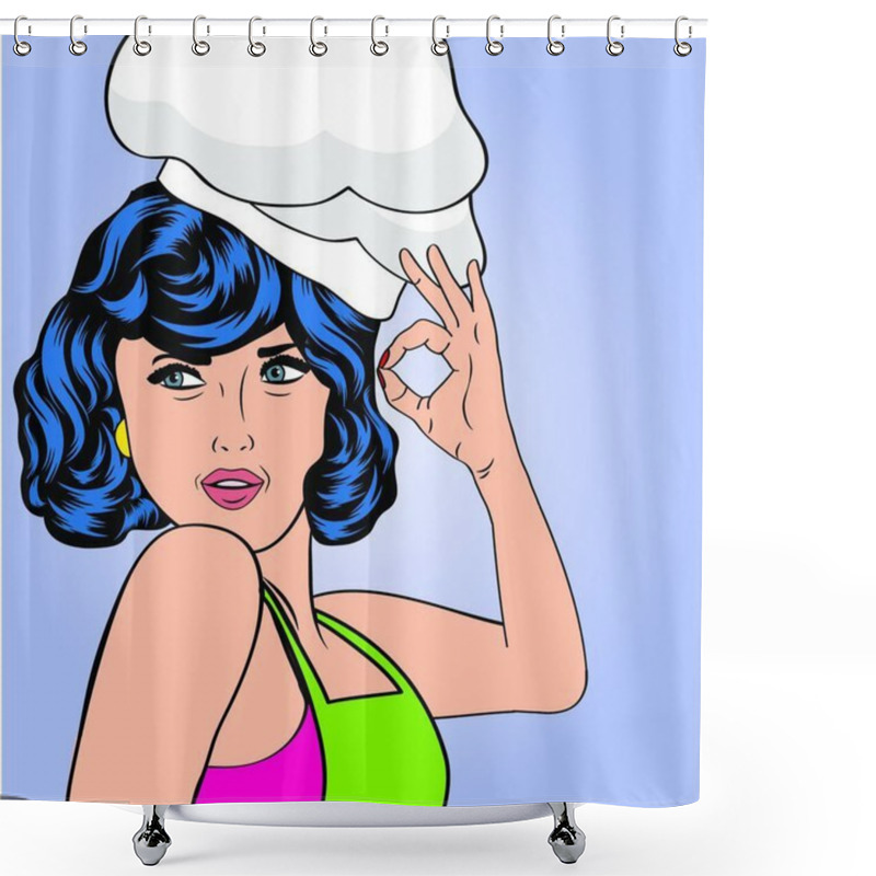 Personality  Pop Art Woman Cook, Illustration In Vector Format Shower Curtains