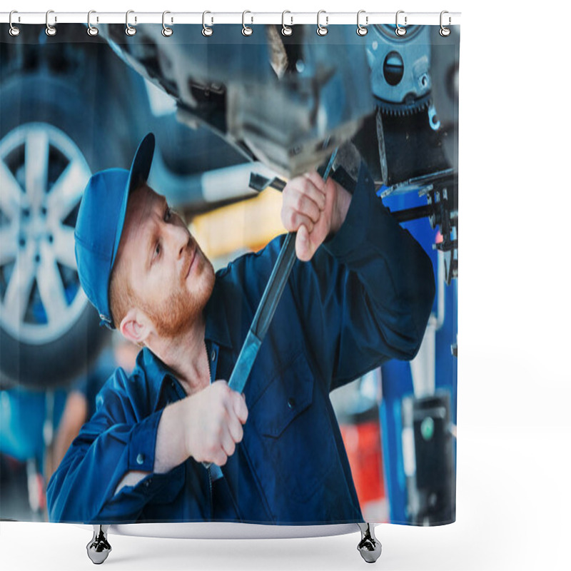 Personality  Automechanic Working On Car  Shower Curtains