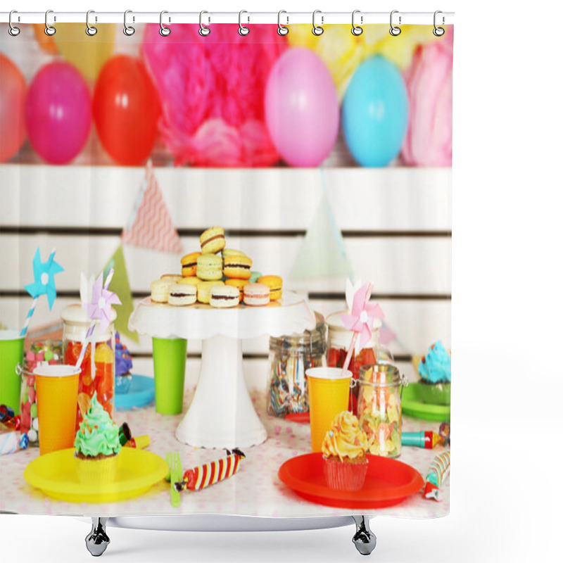 Personality  Prepared Birthday Table With Sweets For Children Party Shower Curtains