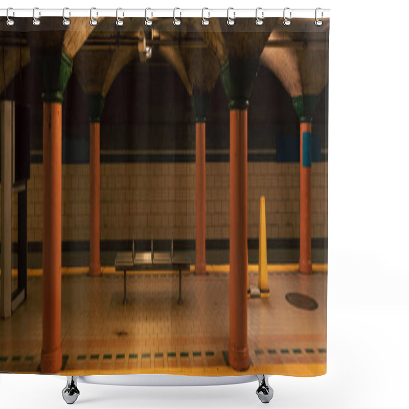 Personality  Subway Station With Columns And Tiled Floor In New York City, Banner Shower Curtains