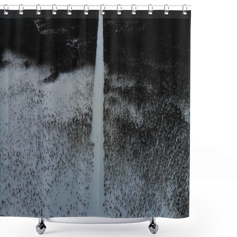 Personality  Straight Line In Winter Forest Aerial View Shower Curtains