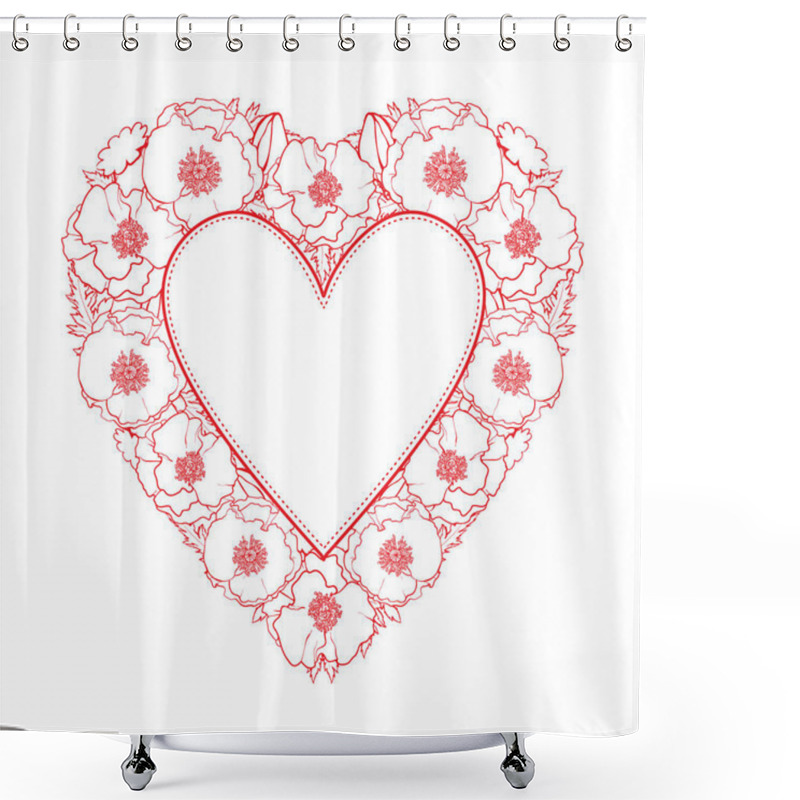 Personality  Vector Hand Drawn Poppy Heart Shape Frame Shower Curtains