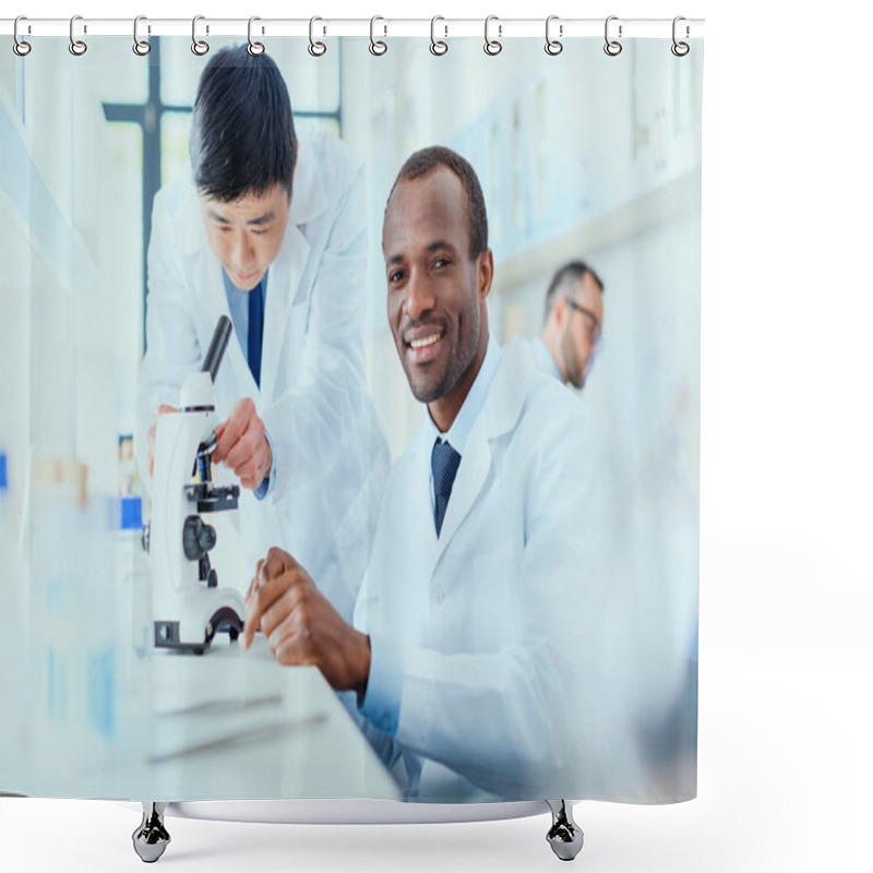 Personality  Doctors Working At Testing Laboratory Shower Curtains