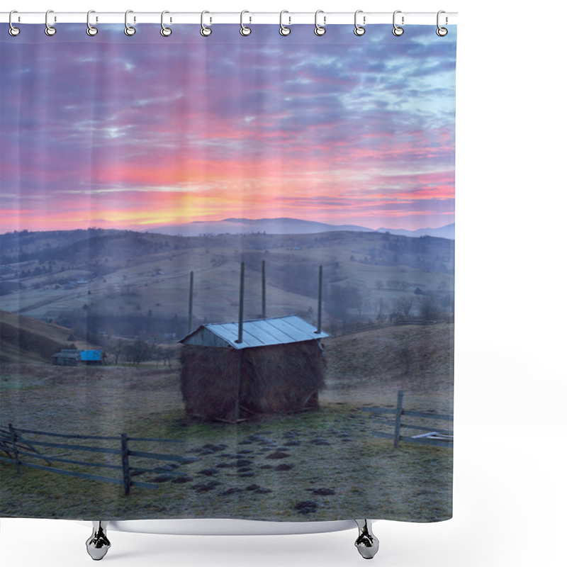 Personality  Sunrise In The Village Shower Curtains