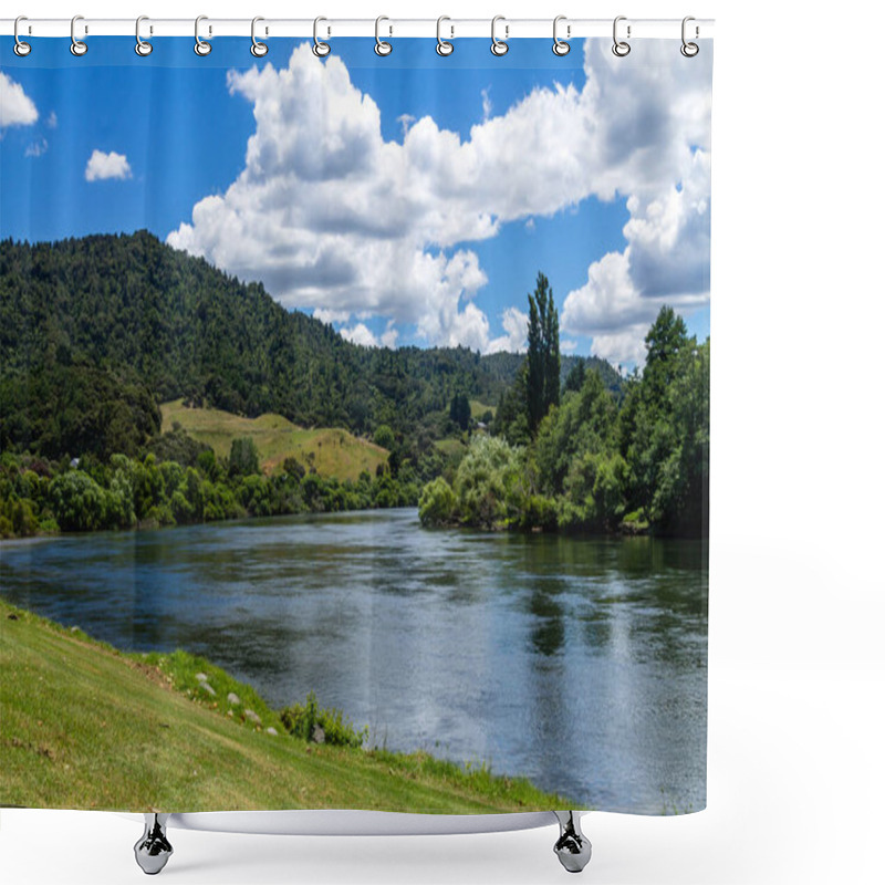 Personality  Waikato River Flows Through Ngaruawahai, Waikato, New Zealand Shower Curtains