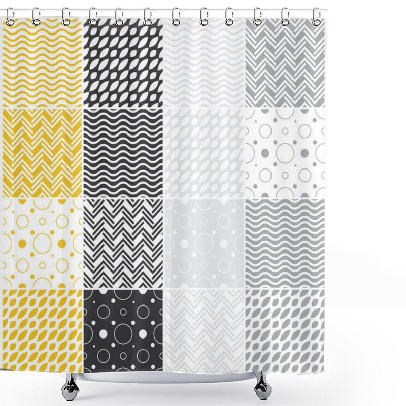 Personality  Geometric Seamless Patterns: Polka Dots, Waves, Chevron Shower Curtains