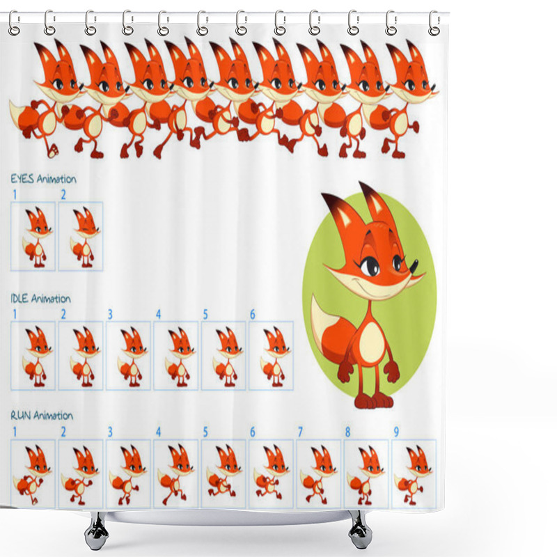 Personality  Run, Blinking Eyes And Idle Animations Of Cartoon Fox Character. Shower Curtains