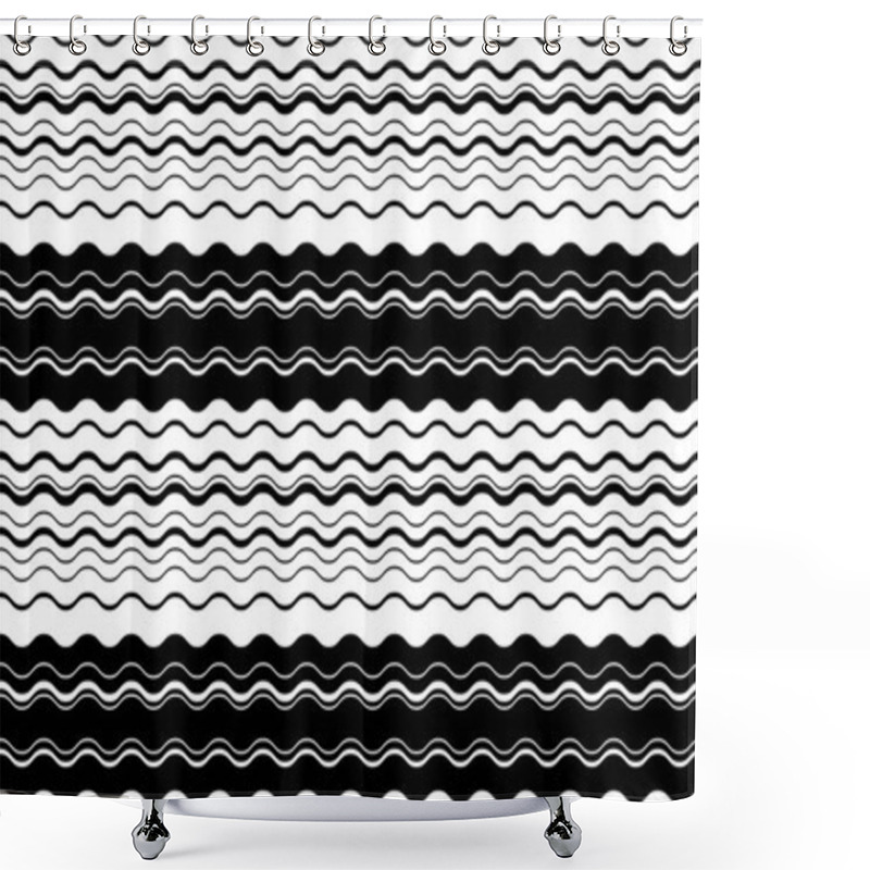 Personality  Abstract Black And White Wavy Stripes Pattern.  Seamless Design Ideal For Backgrounds, Textiles, Website Design, And Modern Graphic Projects.  Stylish, Minimalist Aesthetic. Shower Curtains