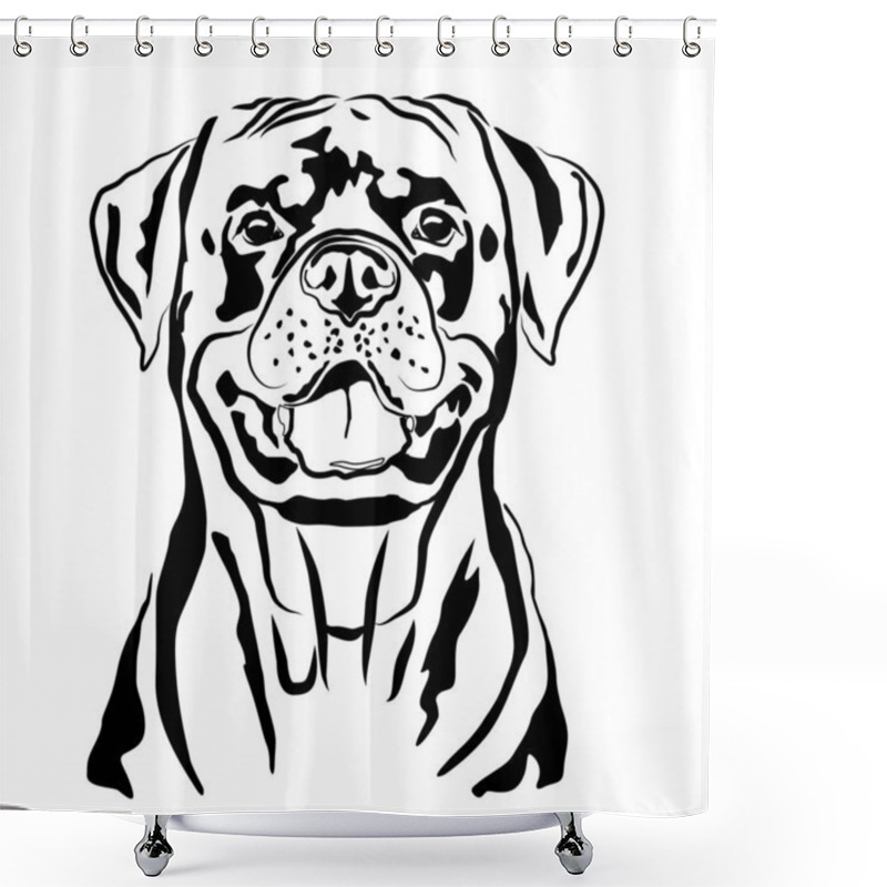 Personality  Head Portrait Contour Outline, Sketch Of German Rottweiler Silhouette Vector Illustration Shower Curtains