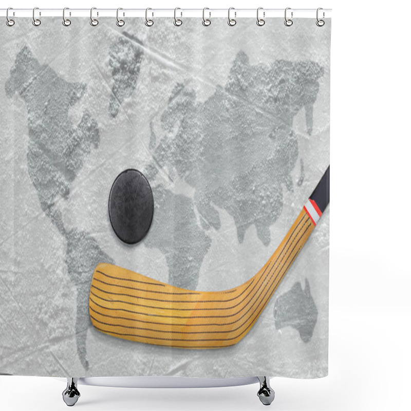 Personality  Hockey Stick And Puck On The Ice Shower Curtains