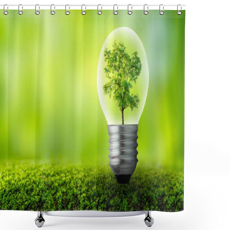 Personality  The Bulb Is Located On The Inside With Leaves Forest And The Trees Are In The Light. Concepts Of Environmental Conservation And Global Warming Plant Growing Inside Lamp Bulb Over Dry Shower Curtains