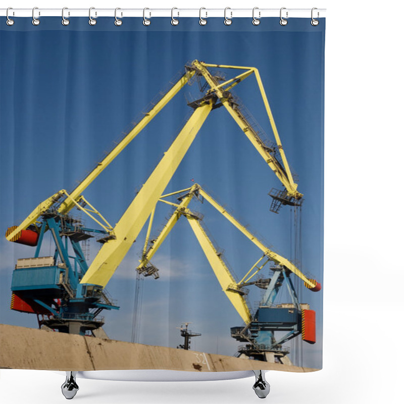 Personality  Two Big Port Cranes Working Shower Curtains