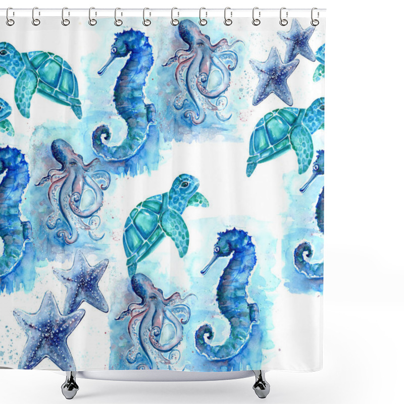 Personality  Aquarelle, Painting Of Octopus, Sketch Art Pattern Illustration Shower Curtains