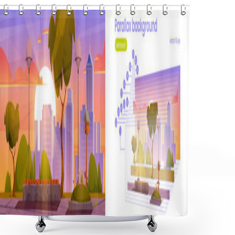 Personality  Parallax Background, City Park With Birdhouse Shower Curtains