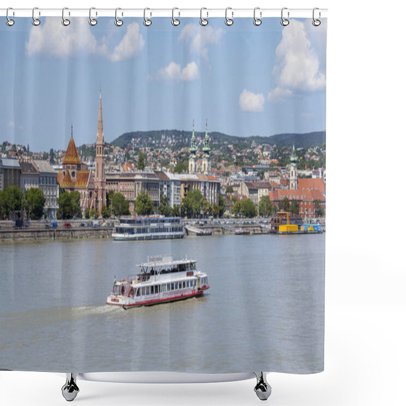 Personality  BUDAPEST, HUNGARY - AUGUST 15, 2017 : Budapest Royal Castle Complex And Ferry Boat, River Transport Ship, Floating Bus Sightseeing On Land And Water, Danube River In Budapest, Country Of Europe Shower Curtains