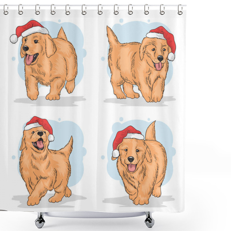 Personality  Set Of Cute Puppies In Santa Hats. Vector Illustration Shower Curtains