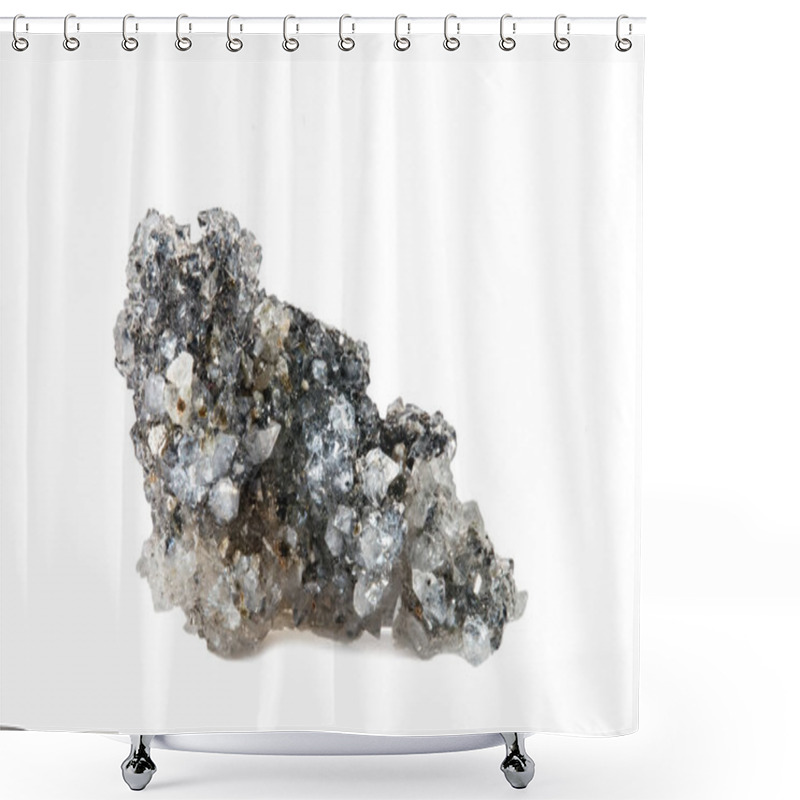 Personality  Macro Shooting Of Natural Gemstone. Raw Mineral Apophyllite. Isolated Object On A White Background. Shower Curtains