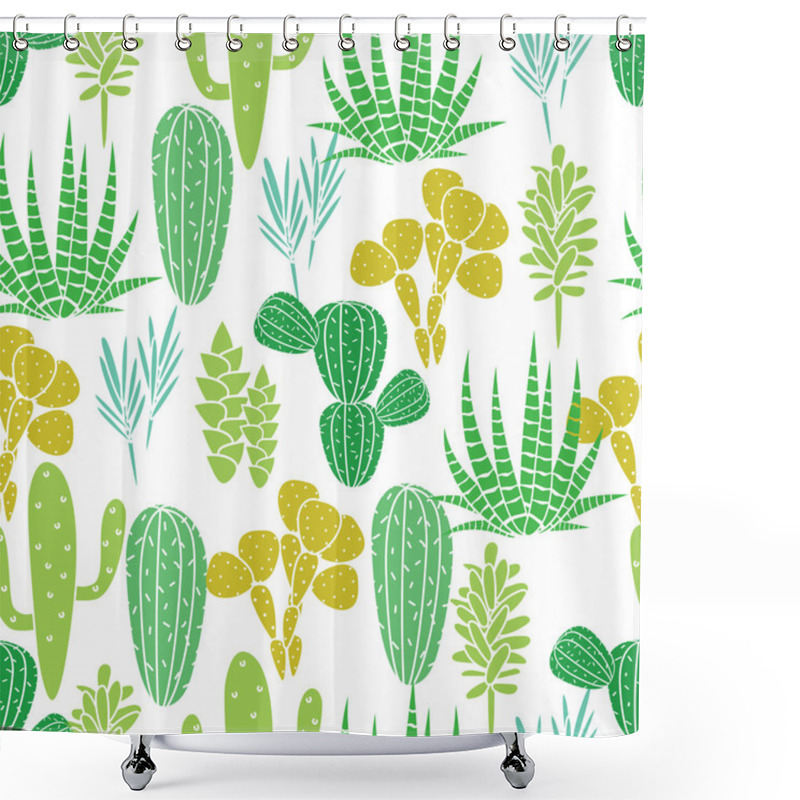 Personality  Succulents Plant Vector Seamless Pattern. Botanical Black And White Cactus Flora Fabric Print. Shower Curtains