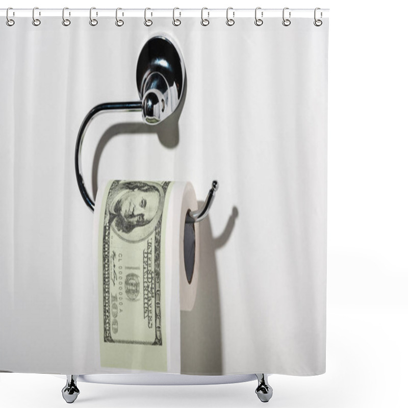 Personality  Toilet Paper With Dollar Banknote Near Shadow On White  Shower Curtains