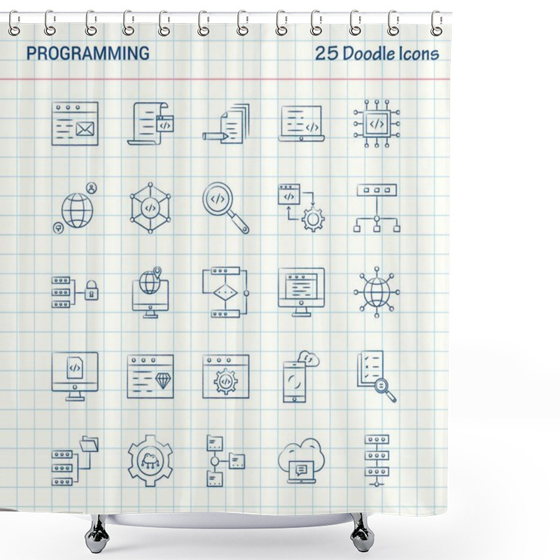 Personality  Programming 25 Doodle Icons. Hand Drawn Business Icon Set Shower Curtains