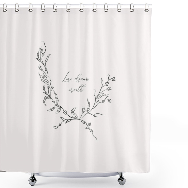 Personality  Line Drawing Vector Leaf Flower Wreath Frame Shower Curtains