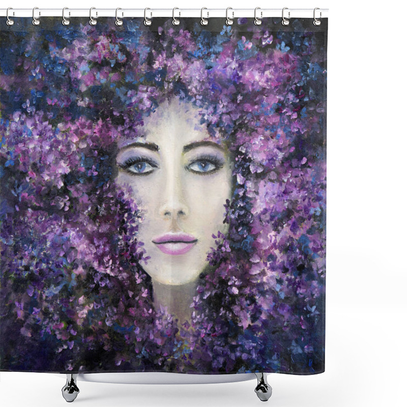 Personality  Original Abstract Oil Painting Showing Woman Face  And Lavender Or Lilac Flowers On Canvas. Modern Impressionism, Modernism,marinis Shower Curtains