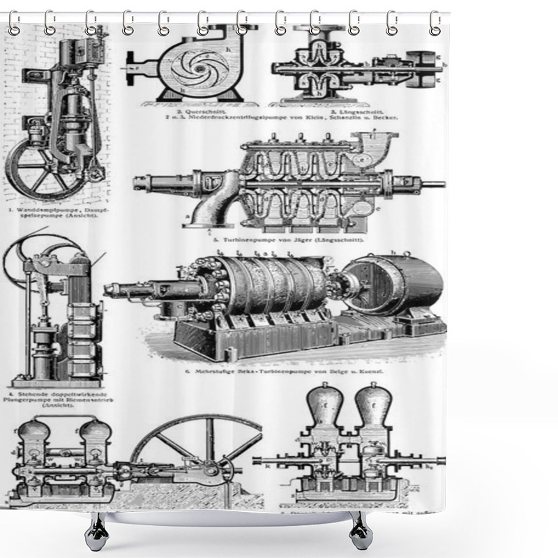 Personality  Various Industrial Pumps In The Cut Shower Curtains