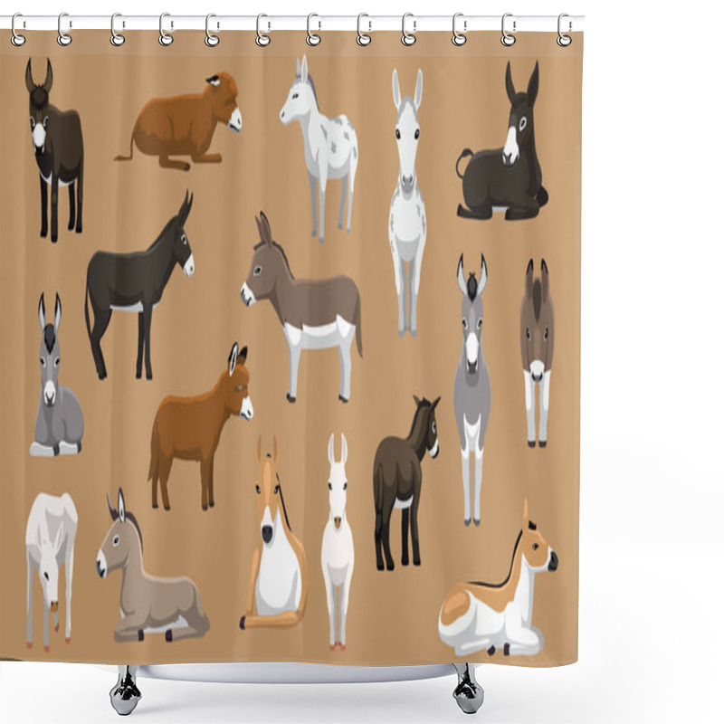 Personality  Various Donkey Breeds Cartoon Vector Characters Shower Curtains