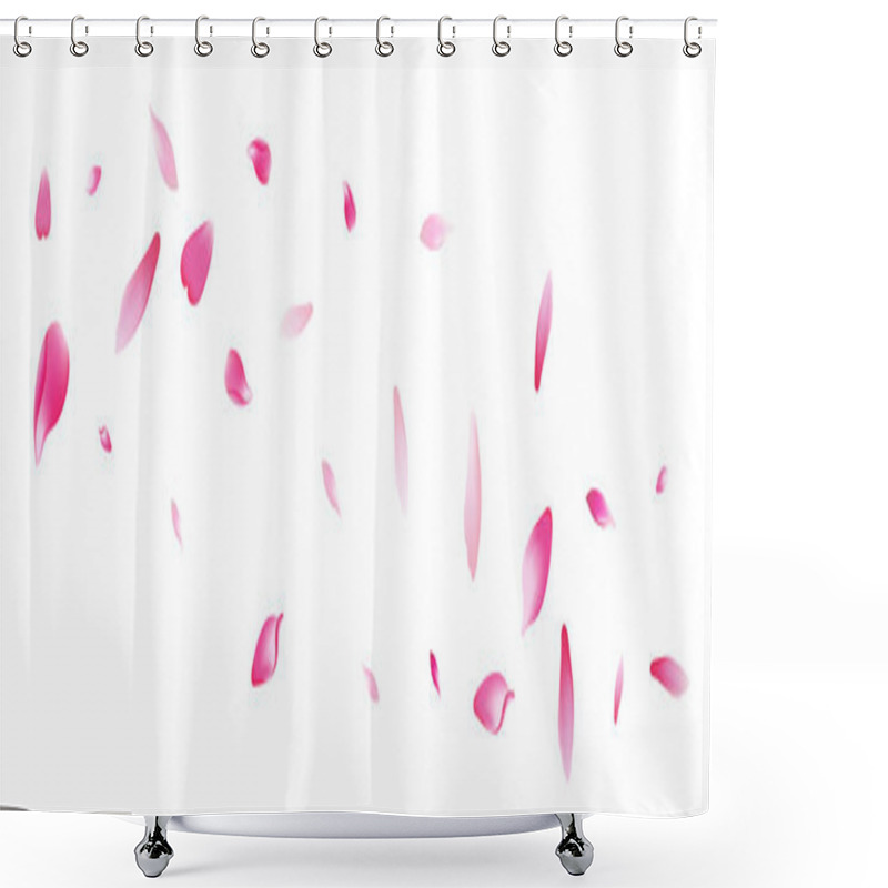 Personality  Pastel Rose Petal Vector White Background. Purple Floor Sakura Petal Pattern. Flower Petal Air Poster. Bright Apple Petal Frame. Shower Curtains