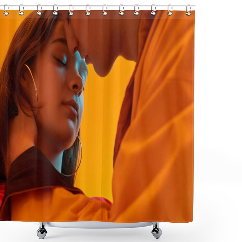 Personality  Teenager Kissing Girlfriend In Neon Light Shower Curtains