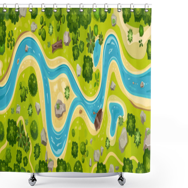 Personality  River Top View Landscape Above Forest, Aerial Map Shower Curtains