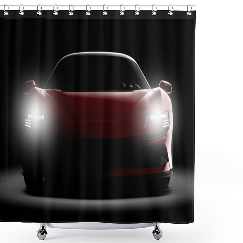 Personality  Generic Red Sport Unbranded Car Isolated On A Dark Background. 3d Illustration Shower Curtains