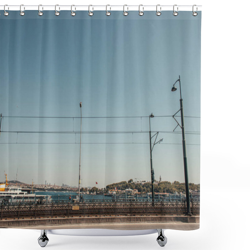 Personality  Bridge Over Bosphorus Strait Against Blue Sky Shower Curtains