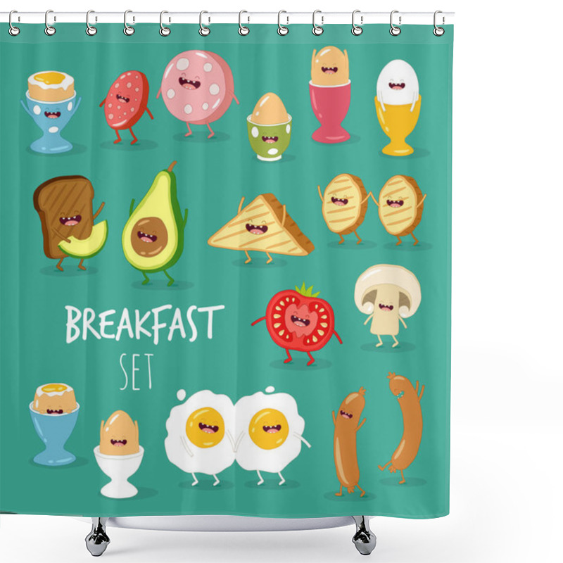 Personality  Breakfast Set   Vector Illustration  Shower Curtains