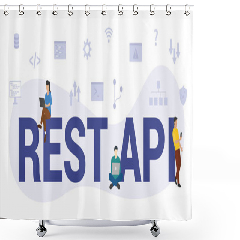 Personality  Rest Api Concept With Modern Big Text Or Word And People With Icon Related Modern Flat Style Shower Curtains