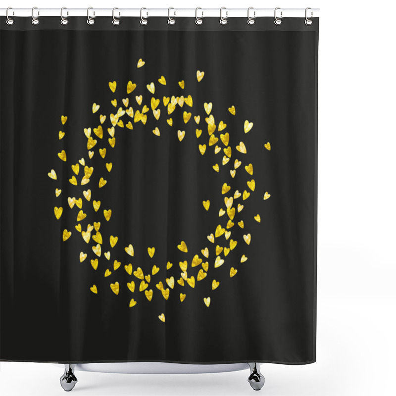 Personality  Heart Frame Background With Gold Glitter Hearts. Valentines Day. Vector Confetti. Hand Drawn Texture. Shower Curtains