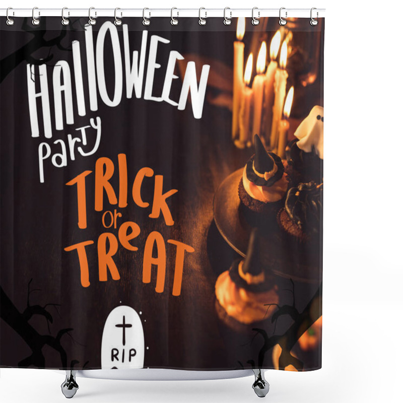 Personality  Halloween Cupcakes And Burning Candles   Shower Curtains