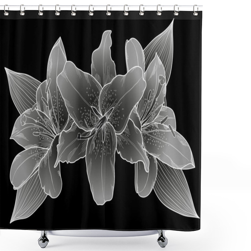 Personality  Beautiful Bouquet Of Lilies. Black, White And Gray. Shower Curtains