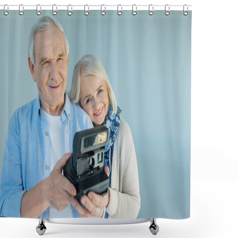 Personality  Senior Couple With Retro Camera Shower Curtains