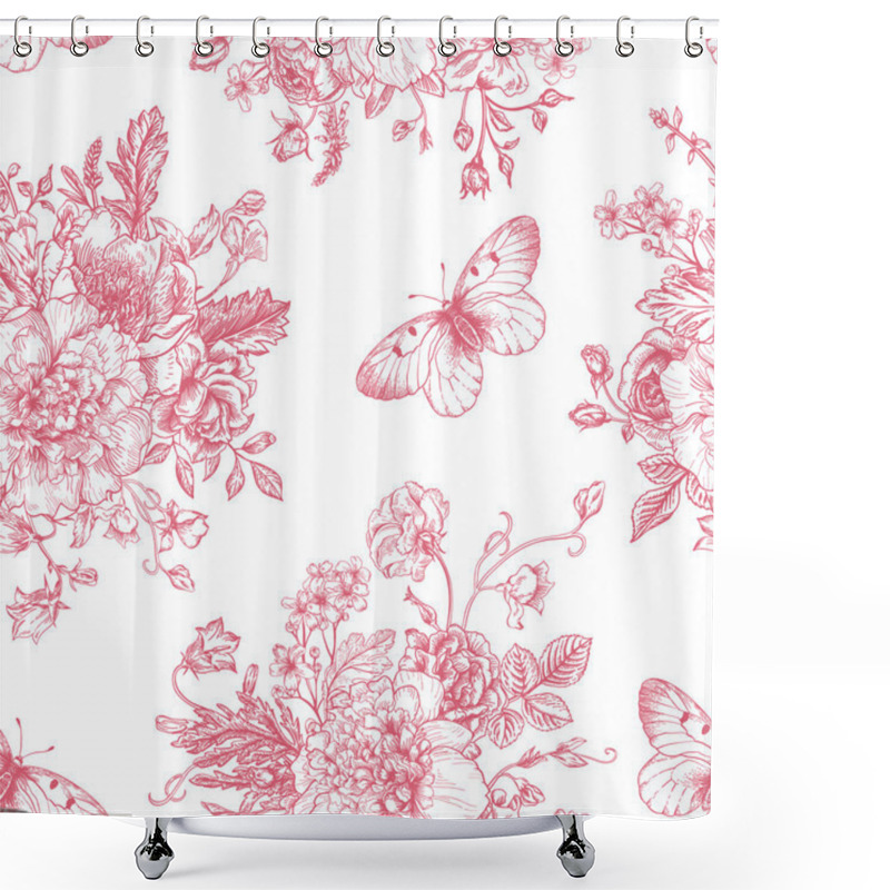 Personality  Pattern With  Flowers And Butterflies. Shower Curtains