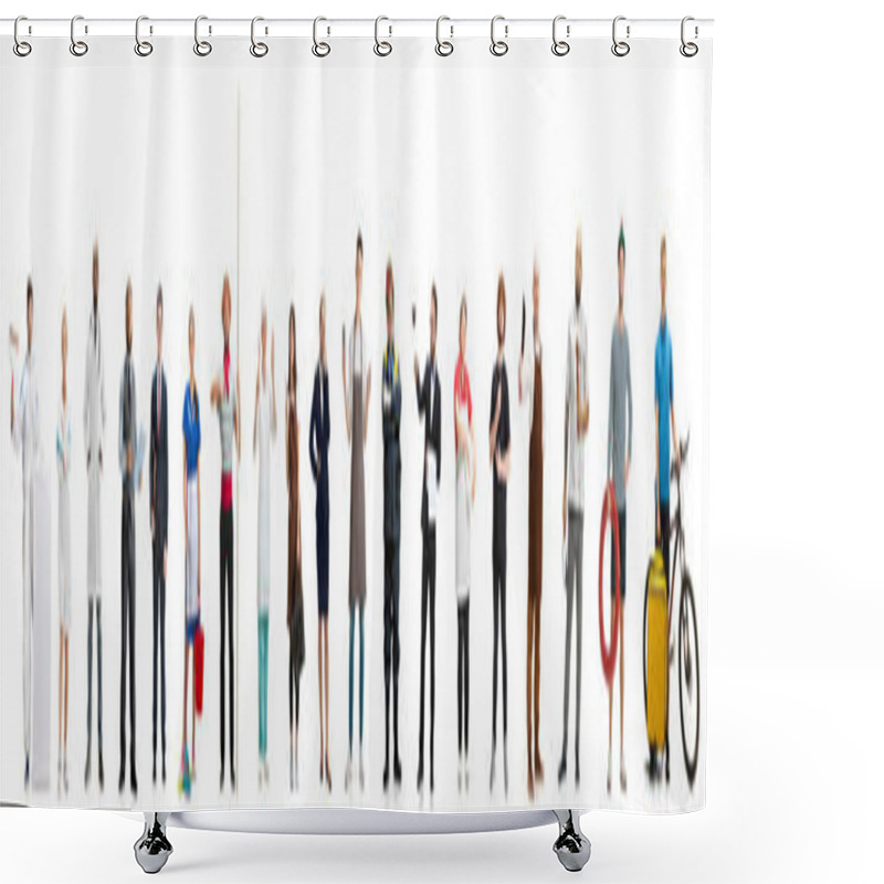 Personality  Collage. Group Of People With Different Professions Isolated On White Studio Background, Horizontal Shower Curtains