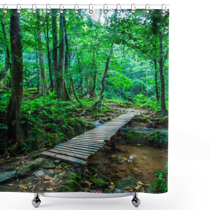 Personality  Wood Bridge Over The Waterfall Shower Curtains