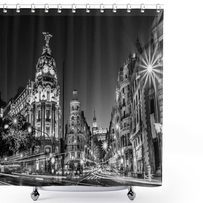 Personality  Gran Via In Madrid, Spain, Europe. Shower Curtains