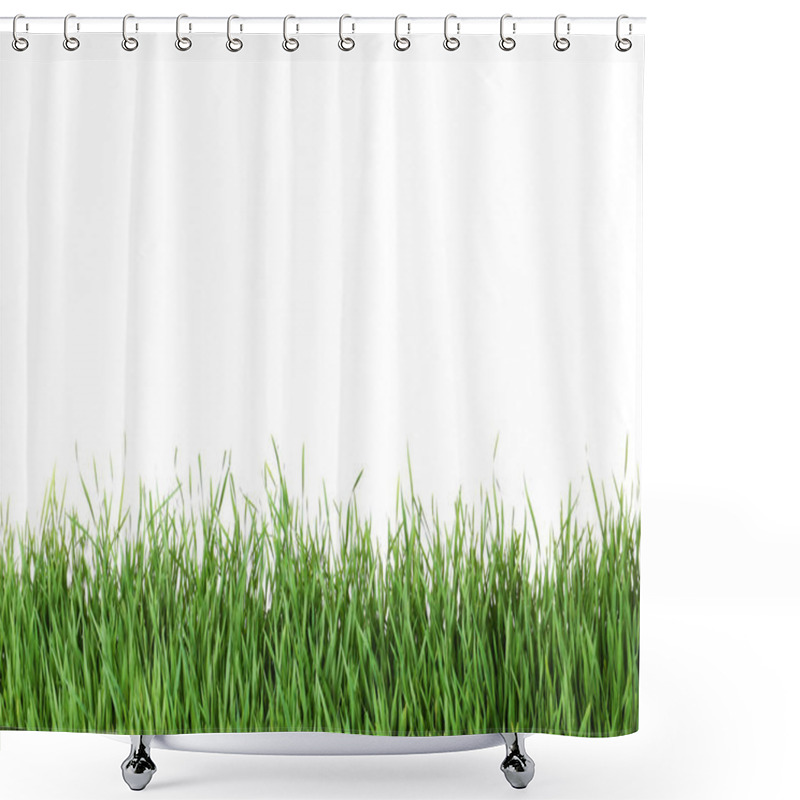 Personality  Beautiful Vibrant Green Grass On White Background Shower Curtains