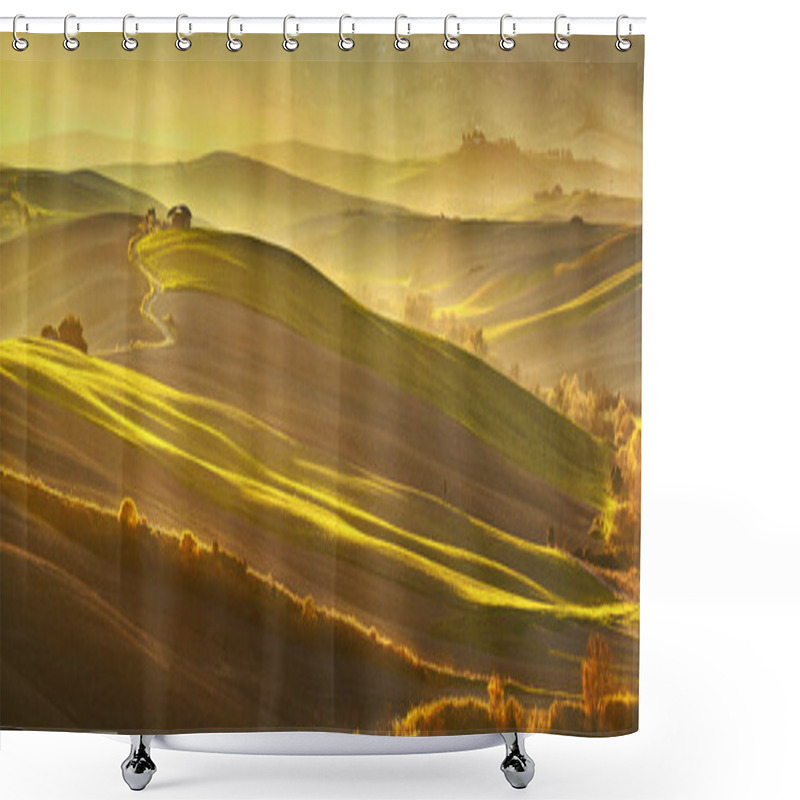 Personality  Maremma, Rural Sunset Landscape. Meadows And Green Fields. Tusca Shower Curtains