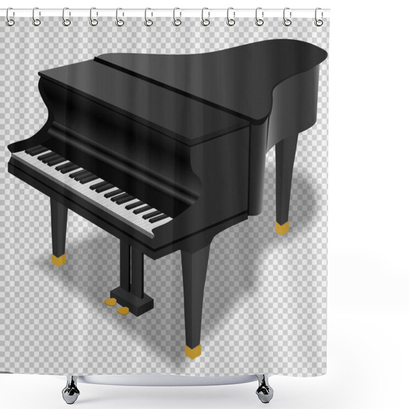 Personality  Black Grand Piano On A Transparent Background. Realistic Isolated Vector Object. Shower Curtains