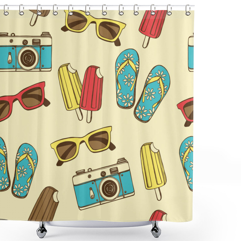 Personality  Retro Summer Vacation Seamless Pattern Shower Curtains