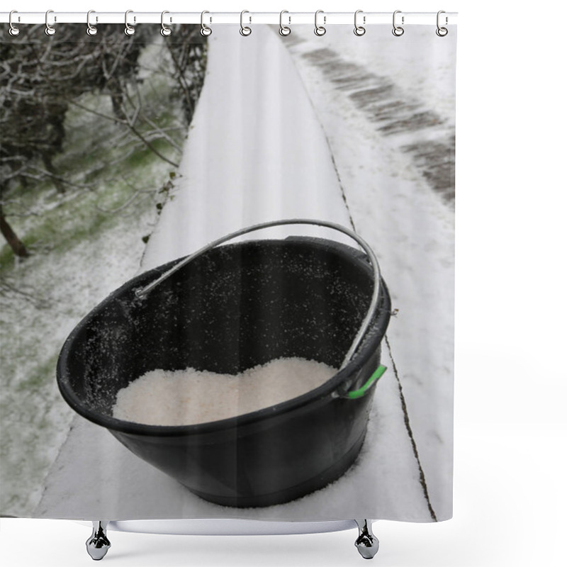 Personality  Bucket With Salt Used To Melt Ice And Snow From The Sidewalk Shower Curtains