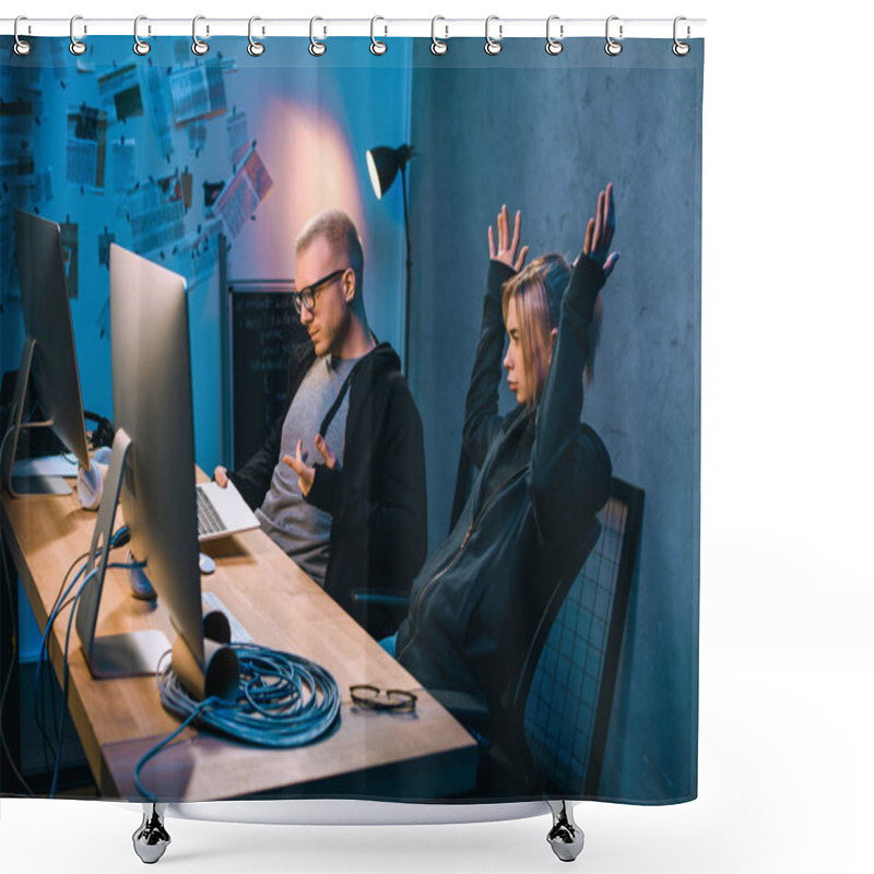 Personality  Couple Of Hackers Have Problem With Malware Development Shower Curtains